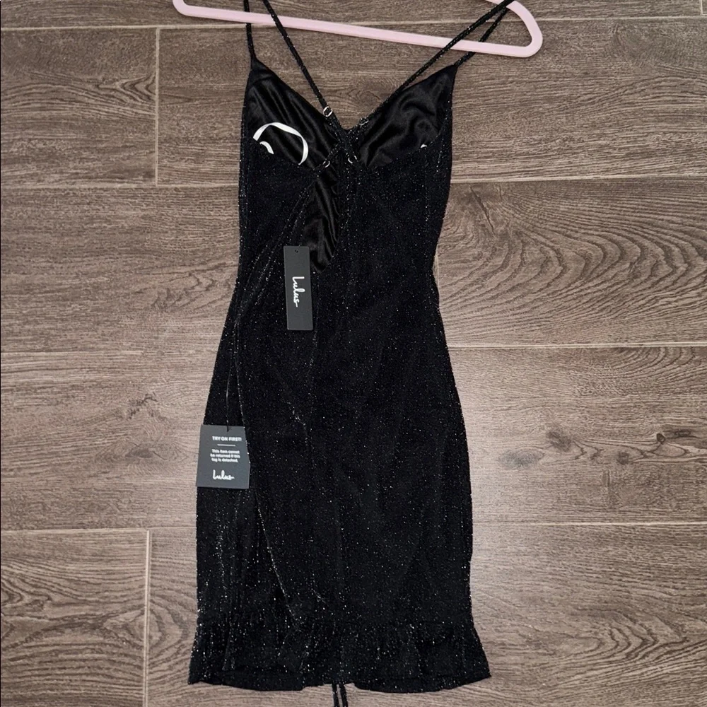 NWT Lulus Talk Of The Party Black Sparkly Ruched Bodycon Mini Dress - Size XS - Picture 10 of 10